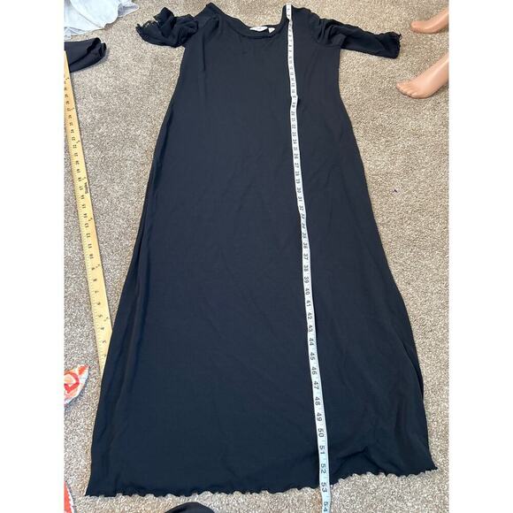 J. Jill maxi dress black slinky 3/4 sleeve lettuce trim lace arms stretch SZ LG - Picture 6 of 9